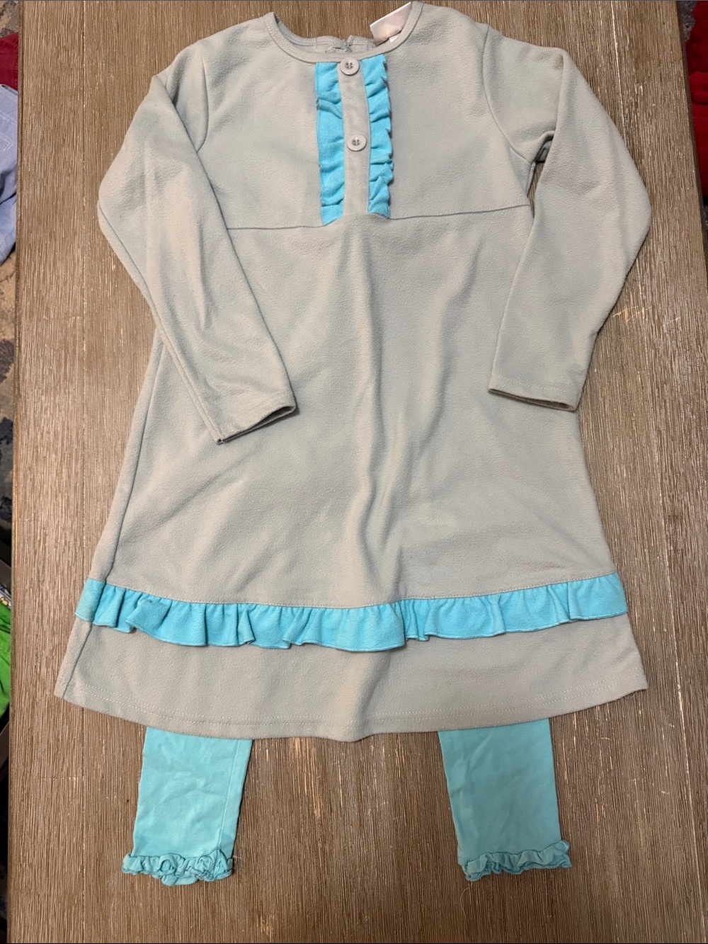 Kids Matching Set - Gray Dress with Aqua Trim